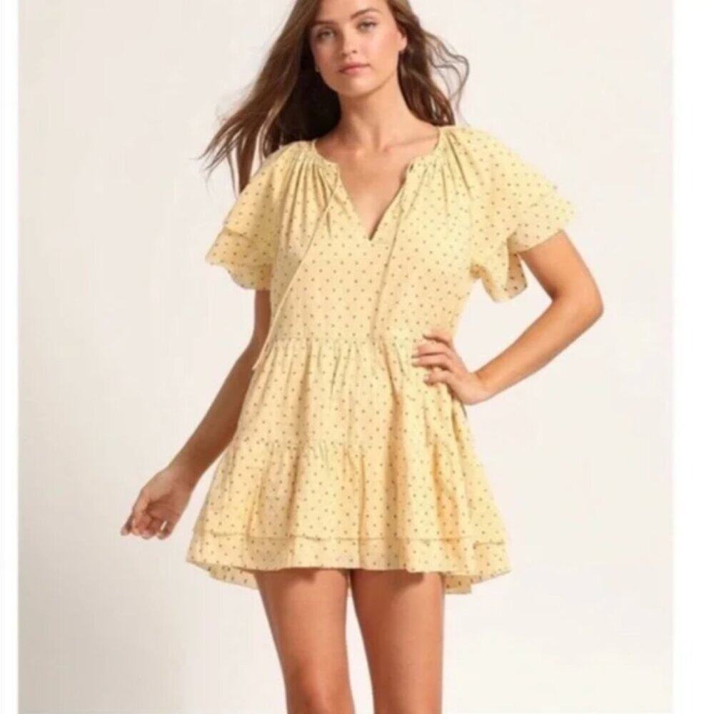 Cleobella Eloise Yellow Polka Dot Ruffle Mini Dress - Picture 2 of 9